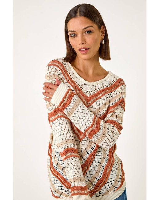 Roman Multicolor Openwork Chevy Knit Jumper