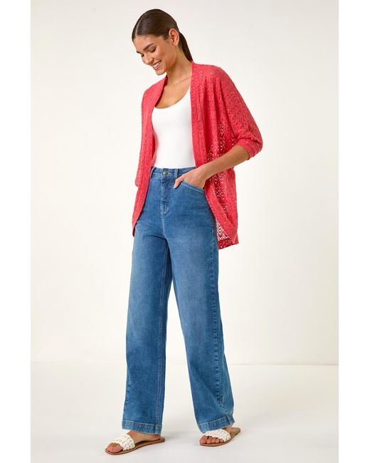Roman Red Cotton Crochet Tunic Cardigan