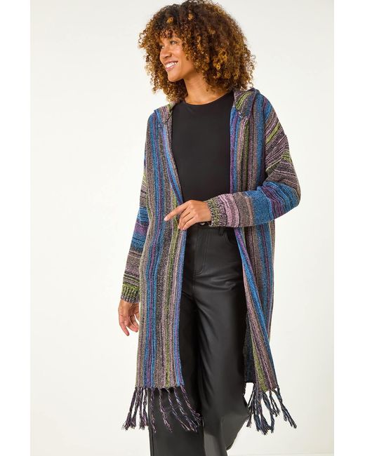 Roman Blue Hooded Knit Longline Cardigan