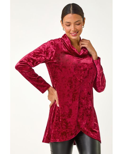 Roman Red Velvet Cowl Neck Stretch Top