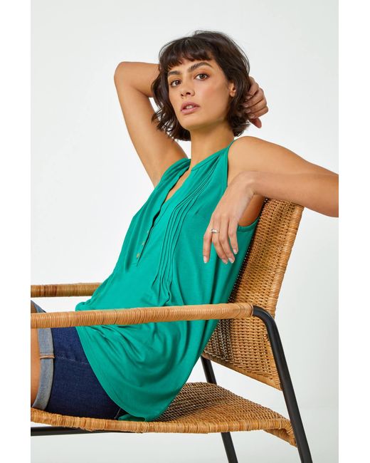 Roman Blue Sleeveless V-Neck Button Detail Vest