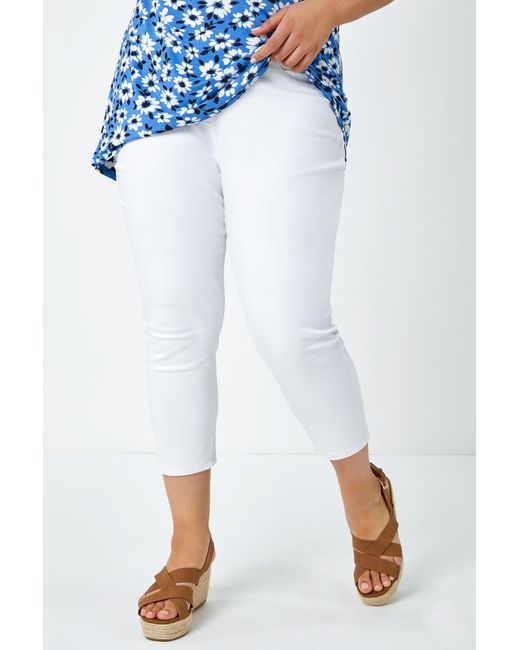 Roman Curve Blue Elastic Waist Cropped Denim Jeggings