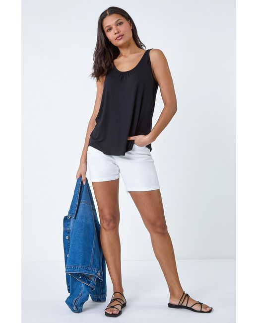 Roman Blue Plain V-Neck Stretch Jersey Vest Top