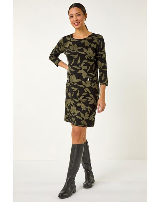 Roman Black Leaf Print Pocket Detail Shift Dress