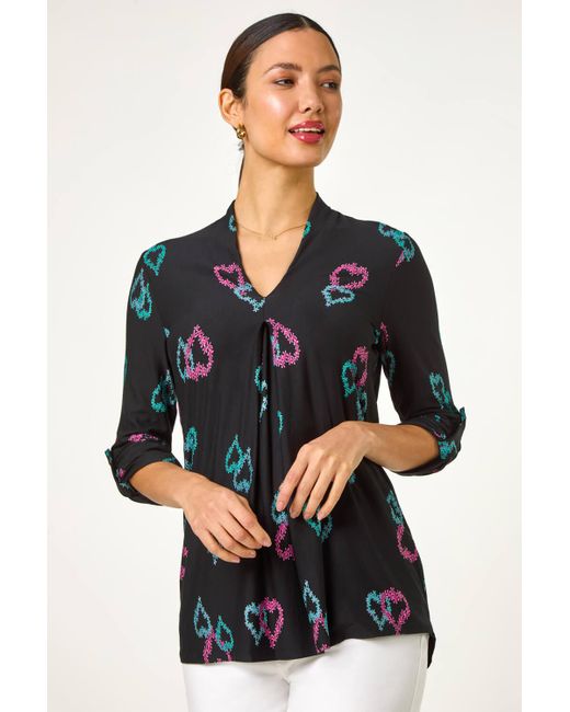 Roman Black Heart Print Longline Blouse