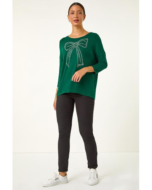 Roman Green Hotfix Embellished Bow Top