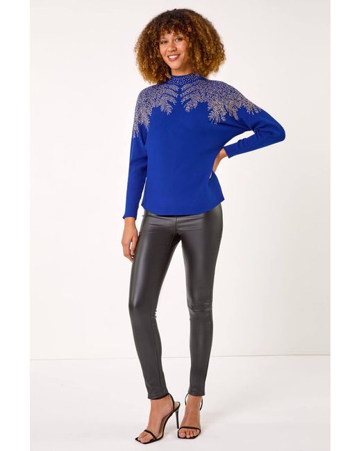 Roman Blue Shimmer Leaf Knit Jumper