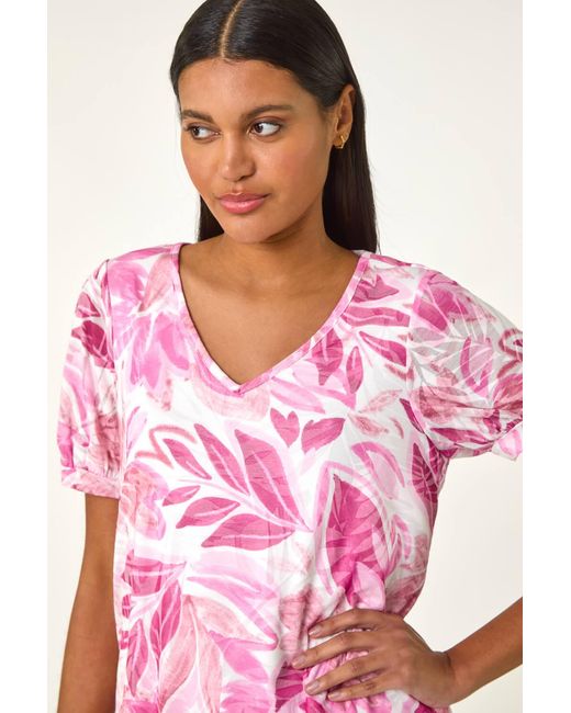 Roman Pink Floral Print Burnout V-Neck Top