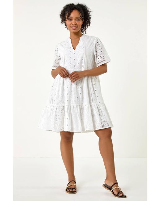Roman Petite White Cotton Broderie Frill Hem Dress