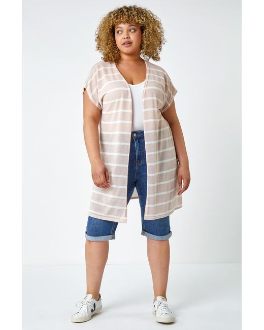Roman Curve Blue Longline Striped Cardigan