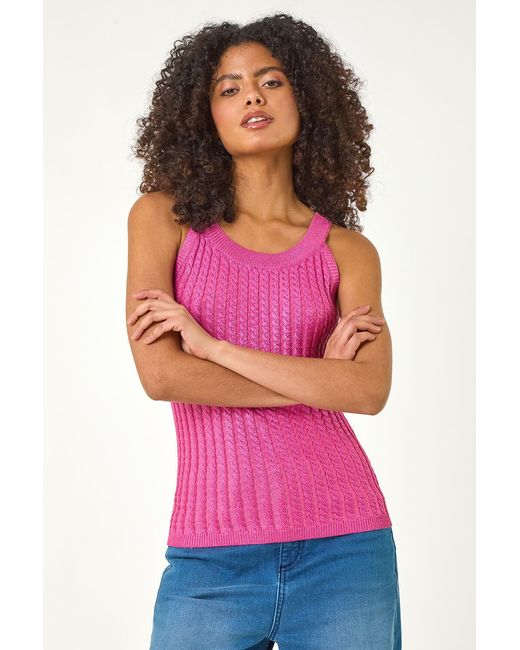 D.u.s.k Pink Metallic Knit Vest Top