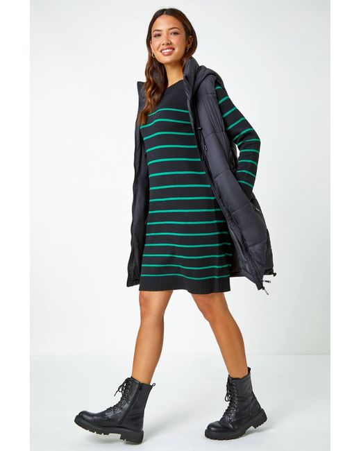 Roman Green Stripe Print Knitted Jumper Dress