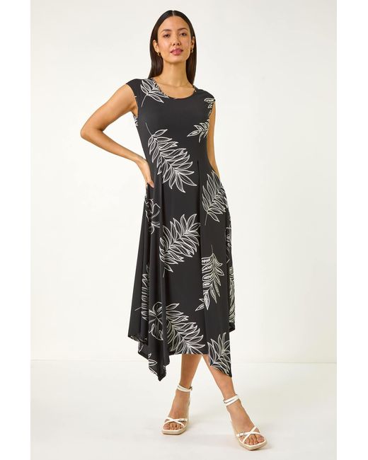 Roman Black Floral Hanky Hem Maxi Dress