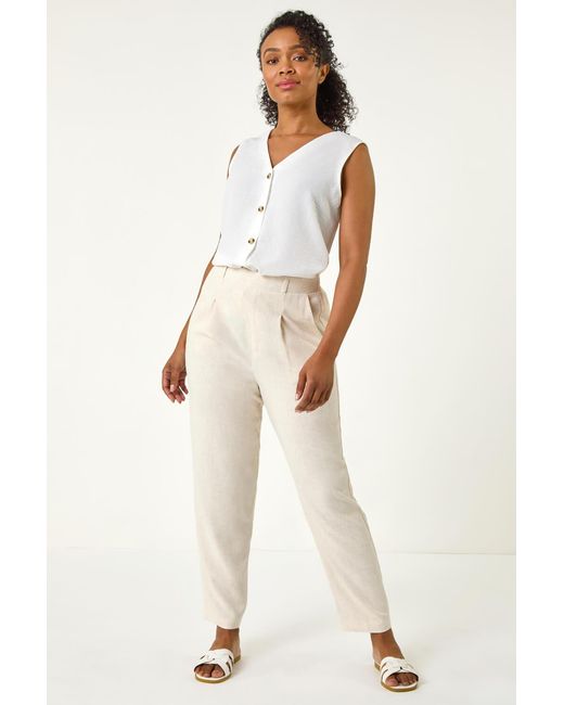 Roman Petite Natural Linen Mix Tapered Trouser
