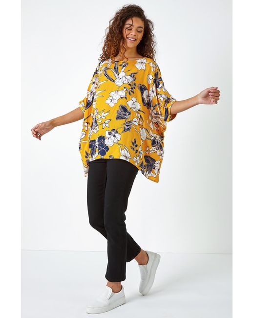 Roman Yellow Floral Print Button Back Top