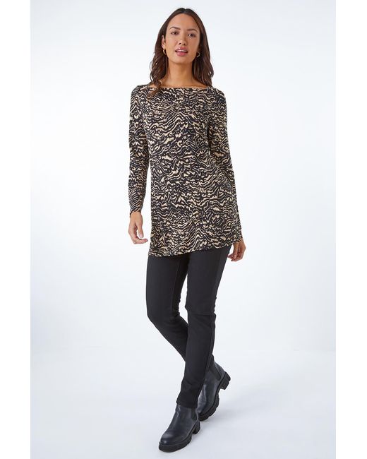 Roman Black Abstract Print Stretch Tunic Top