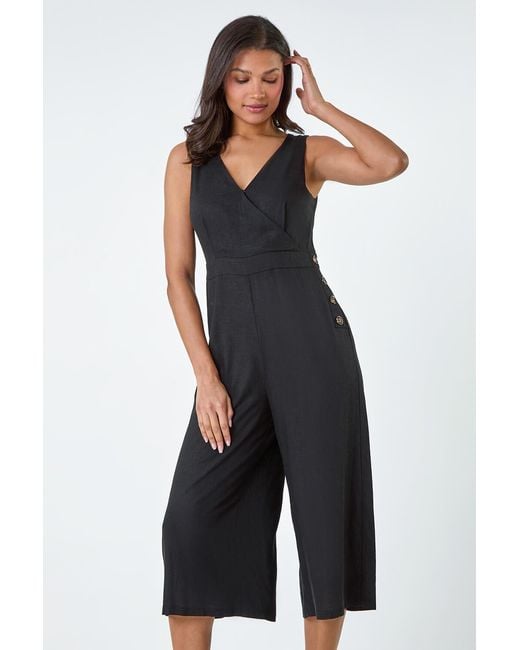 Lilly-and-Hope Black Button Detail Wrap Culotte Jumpsuit