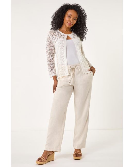 Roman Petite White Pointelle Knit Cardigan