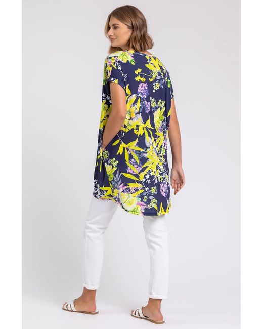 Roman Yellow Floral Print Pocket Tunic Top