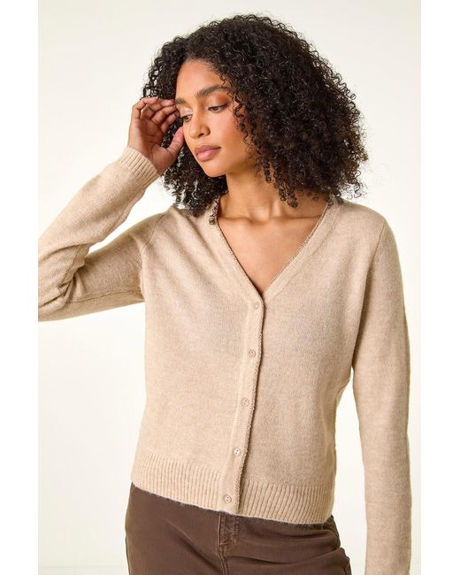 Roman Brown Shimmer V-Neck Ribbed Cardigan