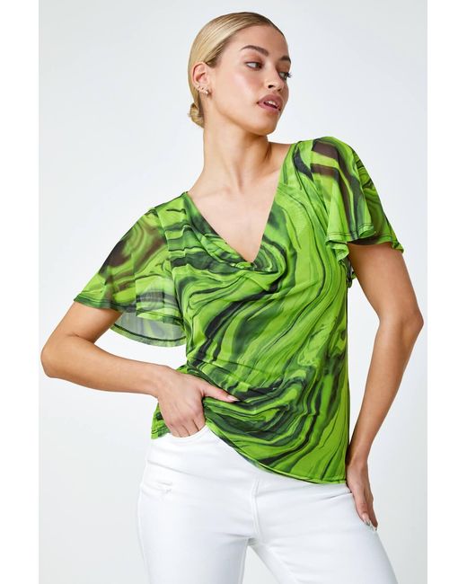 D.u.s.k Green Swirl Print Stretch Cut Out Top