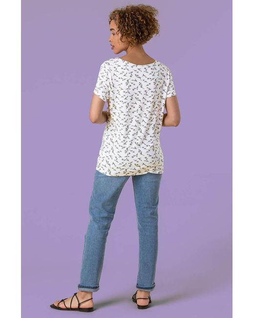 Roman White Floral Print V-Neck T-Shirt