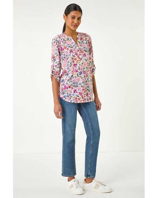 Roman Red Floral Print Burnout V-Neck Top