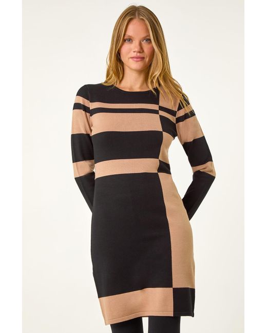 Roman Black Colour Block Knit Dress