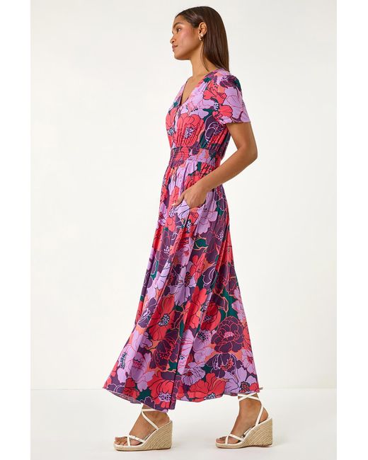 Roman White Floral Print Button Detail Maxi Dress