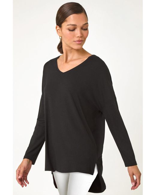 Roman Blue V-Neck Tunic Stretch Top