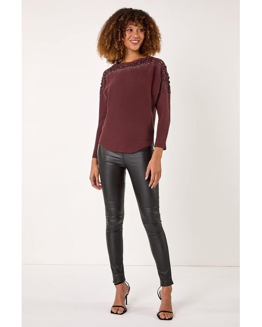 Roman Red Contrast Embellished Knit Jumper