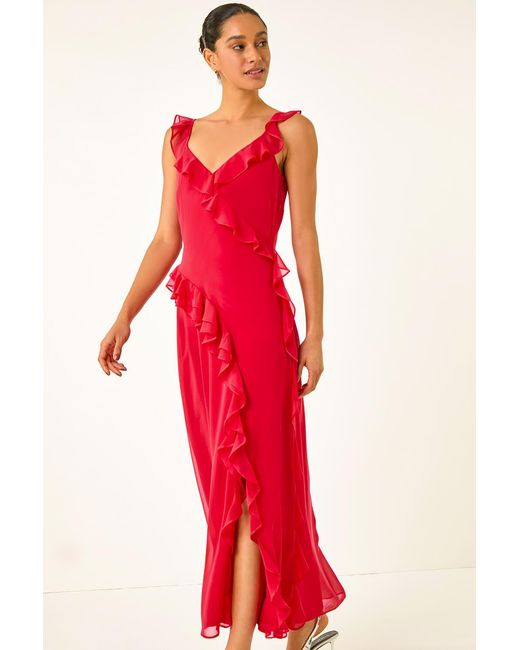 D.u.s.k Red Frill Maxi Dress