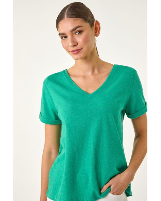 Roman Green Shimmer V-Neck Top
