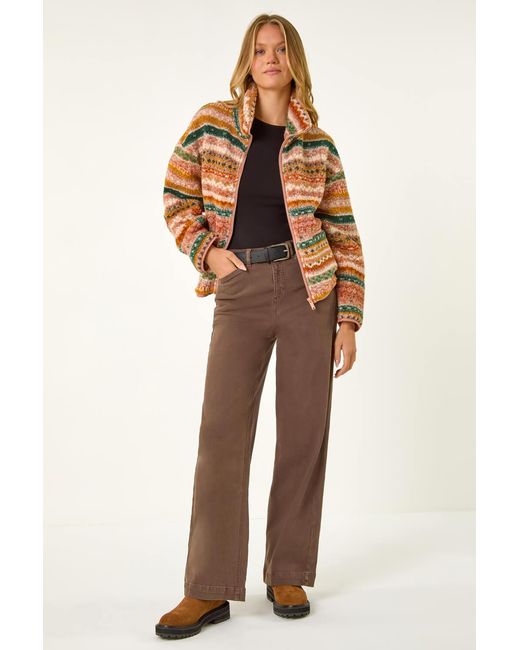 Roman Brown Aztec Print Sherpa Fleece Jacket