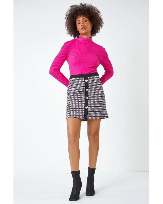 D.u.s.k Pink Contrast Check Button Boucle Skirt
