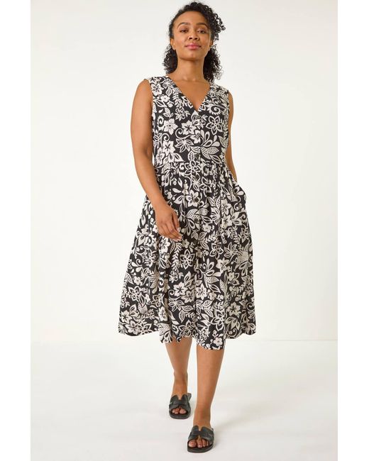 Roman Petite Black Print Button Through Pocket Dress