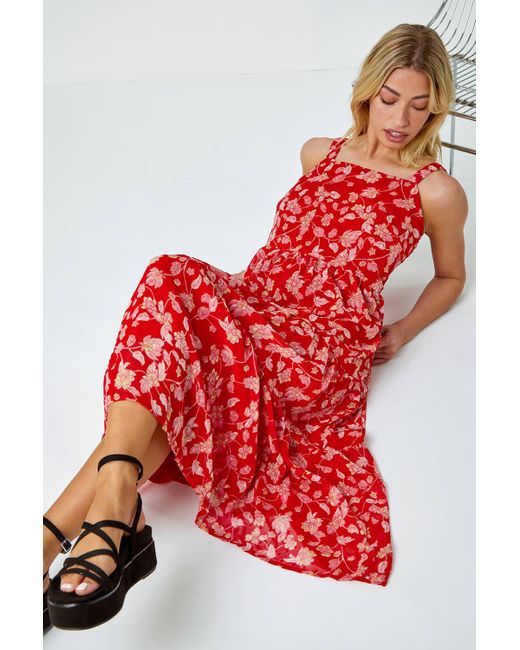 Roman Dusk Fashion Floral Print Tiered Maxi Dress