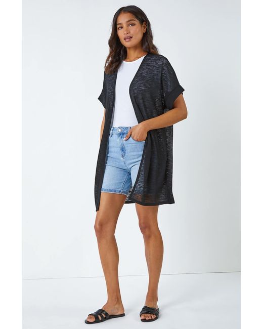 Roman Blue Short Sleeve Longline Cardigan