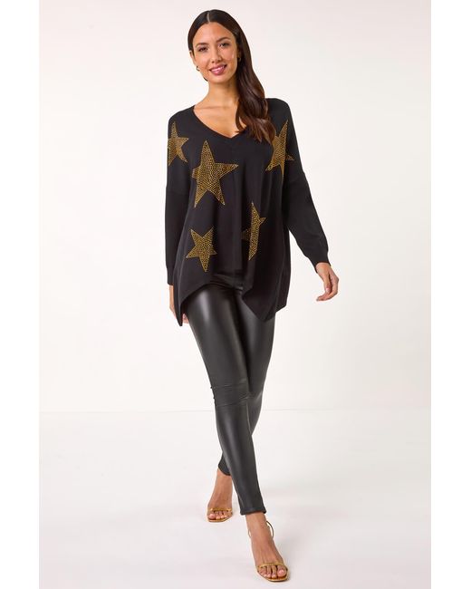 Roman Black Star Print Hanky Hem Knit Jumper