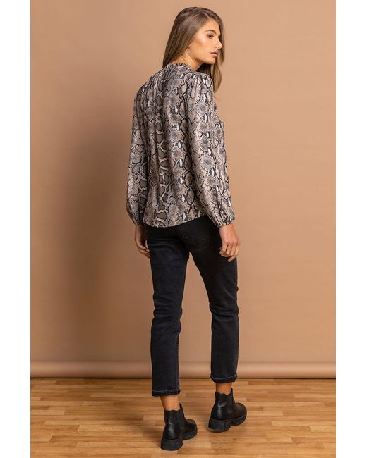 Roman Multicolor Snake Print Tie Neck Blouse