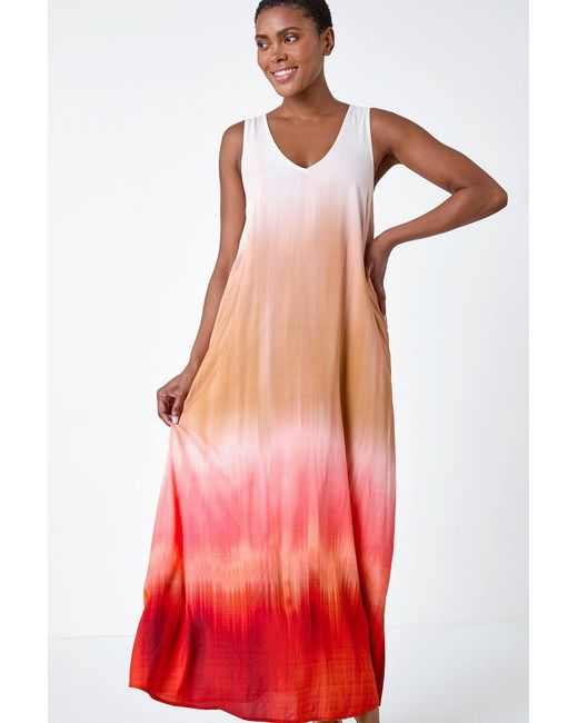 Roman Red Sleeveless Ombre Midi Dress