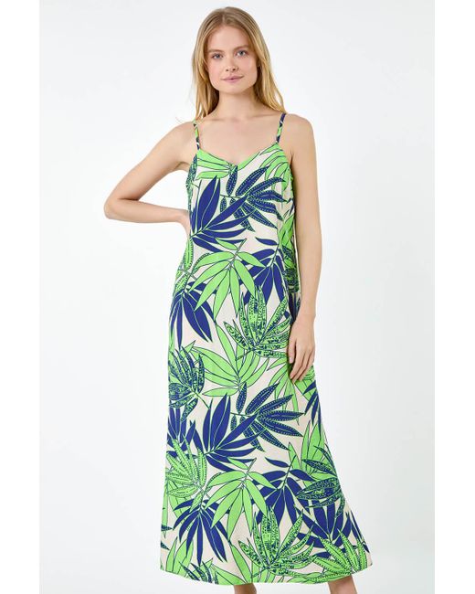 Roman Green Tropical Palm Print Midi Dress