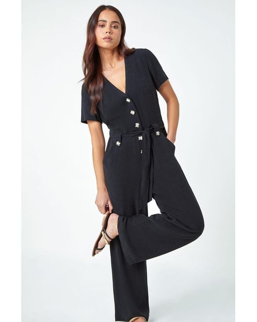 Roman Petite Blue Linen Blend Jumpsuit