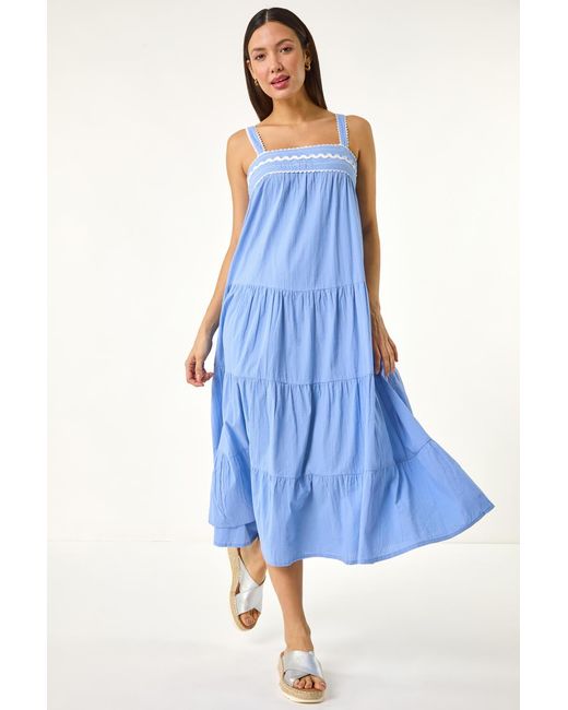 Roman Blue Ric Rac Trim Midi Dress
