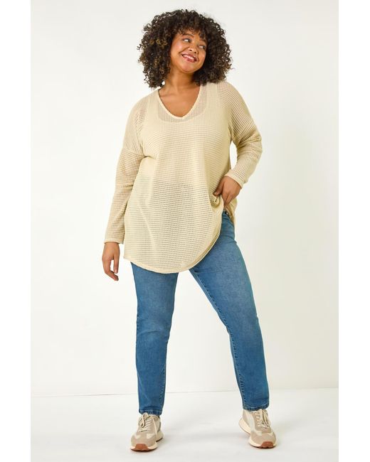 Roman Curve Natural Textured Knit V-Neck Tunic