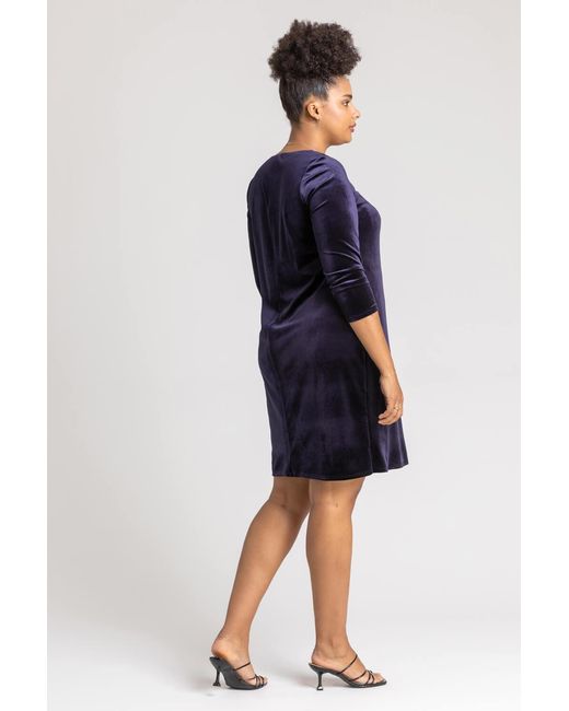 Roman Curve Blue Sweetheart Neck Velvet Dress