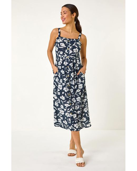 Roman Blue Floral Print Midi Sundress