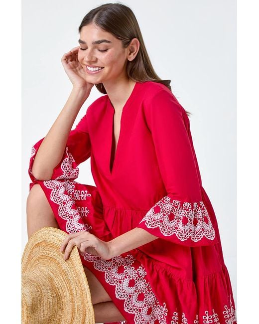 Roman Embroidered Cotton Smock Dress
