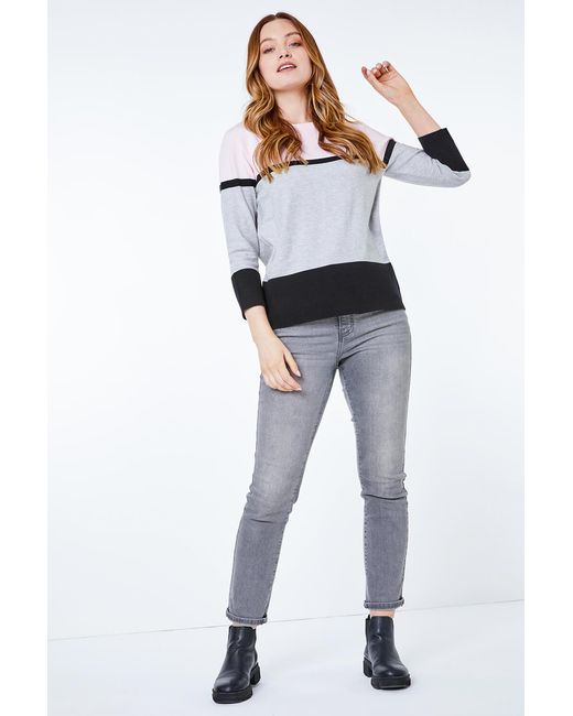 Roman White Colour Block Ribbed Jumper