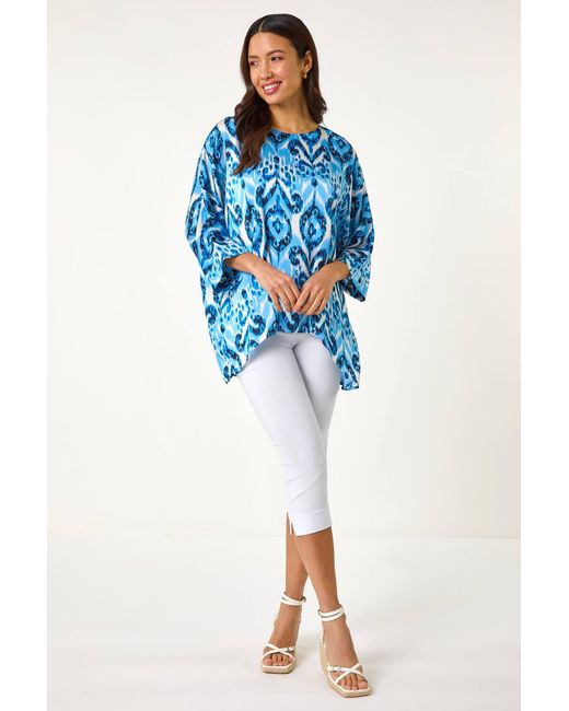 Roman Blue Ikat Print Tunic Top